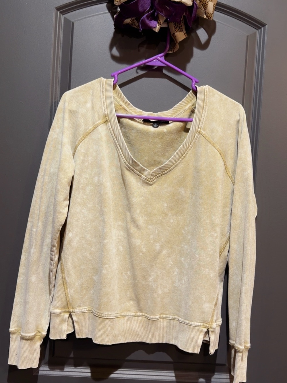 Jane and Delancey Pale Yellow V-Neck Washed Sweatshirt